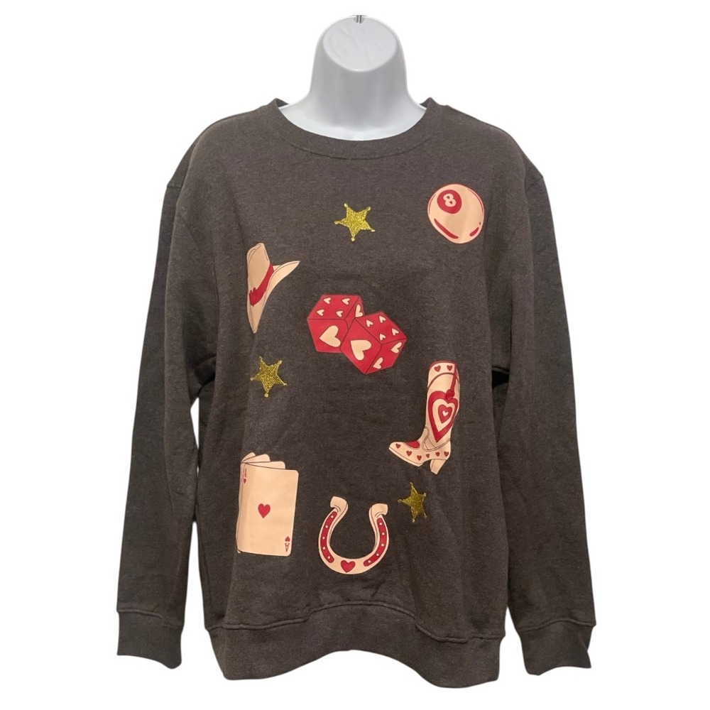 Attitude NOT Included Womens‎ Graphic Sweatshirt  Cowboy Casino Theme Size M